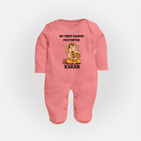 My First Little Ganesha Mouse Friendship Illustration Printed Fullbody Suit - PEACH - New Born (Chest 7.5")