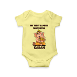 My First Little Ganesha Mouse Friendship Illustration Printed Romper - PASTEL YELLOW - New Born (Chest 14")