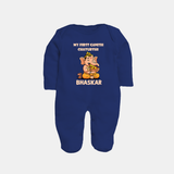 My First Little Ganesha Mouse Friendship Illustration Printed Fullbody Suit - NAVY BLUE - New Born (Chest 7.5")