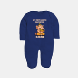 My First Little Ganesha Mouse Friendship Illustration Printed Fullbody Suit - NAVY BLUE - New Born (Chest 7.5")