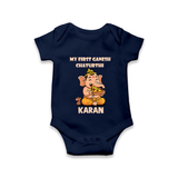 My First Little Ganesha Mouse Friendship Illustration Printed Romper - NAVY BLUE - New Born (Chest 14")