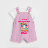 My First Ganesha Modak Celebration Printed Dungaree - BABY PINK - 0 - 5 Months Old (Chest 18")