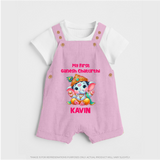 My First Ganesha Modak Celebration Printed Dungaree - BABY PINK - 0 - 5 Months Old (Chest 18")