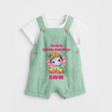 My First Ganesha Modak Celebration Printed Dungaree - MINT GREEN - 0 - 5 Months Old (Chest 18")