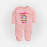 My First Ganesha Modak Celebration Printed Fullbody Suit - BABY PINK - New Born (Chest 7.5")