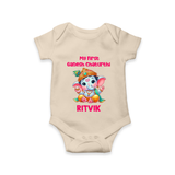 My First Ganesha Modak Celebration Printed Romper - IVORY - New Born (Chest 14")