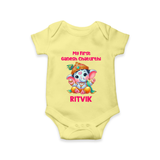 My First Ganesha Modak Celebration Printed Romper - PASTEL YELLOW - New Born (Chest 14")