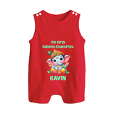 My First Ganesha Modak Celebration Printed Button Romper - RED - New Born (Chest 18")