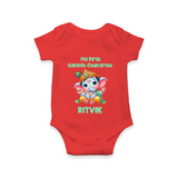 My First Ganesha Modak Celebration Printed Romper - RED - New Born (Chest 14")