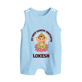 My First Cute Ganesha Festive Joy Illustration Printed Button Romper - BABY BLUE - New Born (Chest 18")