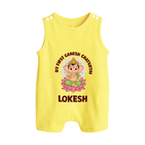 My First Cute Ganesha Festive Joy Illustration Printed Button Romper - PASTEL YELLOW - New Born (Chest 18")