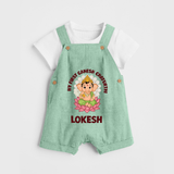 My First Cute Ganesha Festive Joy Illustration Printed Dungaree - MINT GREEN - 0 - 5 Months Old (Chest 18")
