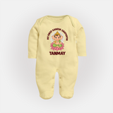 My First Cute Ganesha Festive Joy Illustration Printed Fullbody Suit - PASTEL YELLOW - New Born (Chest 7.5")