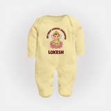 My First Cute Ganesha Festive Joy Illustration Printed Fullbody Suit - PASTEL YELLOW - New Born (Chest 7.5")