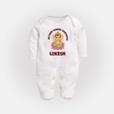My First Cute Ganesha Festive Joy Illustration Printed Fullbody Suit - WHITE - New Born (Chest 7.5")