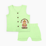 My First Cute Ganesha Festive Joy Illustration Printed Jabla Set - PASTEL GREEN - 0 - 3 Months Old (Chest 9.8")