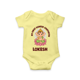 My First Cute Ganesha Festive Joy Illustration Printed Romper - PASTEL YELLOW - New Born (Chest 14")