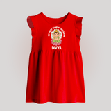 My First Cute Ganesha Festive Joy Illustration Printed Baby Frock - RED - 0 - 3 Months Old (Chest 17")
