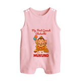 My First Little Ganesha Lotus Blessings Printed Button Romper - BABY PINK - New Born (Chest 18")