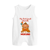 My First Little Ganesha Lotus Blessings Printed Button Romper - WHITE - New Born (Chest 18")