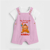 My First Little Ganesha Lotus Blessings Printed Dungaree - BABY PINK - 0 - 5 Months Old (Chest 18")