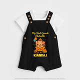 My First Little Ganesha Lotus Blessings Printed Dungaree - BLACK - 0 - 5 Months Old (Chest 18")