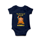 My First Little Ganesha Lotus Blessings Printed Romper - NAVY BLUE - New Born (Chest 14")