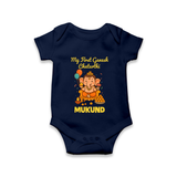 My First Little Ganesha Lotus Blessings Printed Romper - NAVY BLUE - New Born (Chest 14")