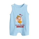 My First Ganesha Festival Celebration Illustration Printed Button Romper - BABY BLUE - New Born (Chest 18")