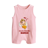 My First Ganesha Festival Celebration Illustration Printed Button Romper - BABY PINK - New Born (Chest 18")