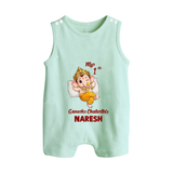 My First Ganesha Festival Celebration Illustration Printed Button Romper - MINT GREEN - New Born (Chest 18")