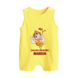 My First Ganesha Festival Celebration Illustration Printed Button Romper - PASTEL YELLOW - New Born (Chest 18")