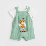 My First Ganesha Festival Celebration Illustration Printed Dungaree - MINT GREEN - 0 - 5 Months Old (Chest 18")