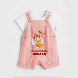 My First Ganesha Festival Celebration Illustration Printed Dungaree - PEACH - 0 - 5 Months Old (Chest 18")