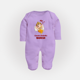My First Ganesha Festival Celebration Illustration Printed Fullbody Suit - LILAC - New Born (Chest 7.5")