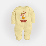 My First Ganesha Festival Celebration Illustration Printed Fullbody Suit - PASTEL YELLOW - New Born (Chest 7.5")