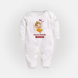 My First Ganesha Festival Celebration Illustration Printed Fullbody Suit - WHITE - New Born (Chest 7.5")