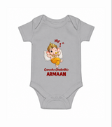 My First Ganesha Festival Celebration Illustration Printed Romper - GREY - New Born (Chest 14")