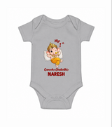 My First Ganesha Festival Celebration Illustration Printed Romper - GREY - New Born (Chest 14")
