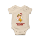 My First Ganesha Festival Celebration Illustration Printed Romper - IVORY - New Born (Chest 14")
