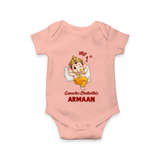 My First Ganesha Festival Celebration Illustration Printed Romper - PEACH - New Born (Chest 14")
