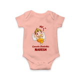 My First Ganesha Festival Celebration Illustration Printed Romper - PEACH - New Born (Chest 14")