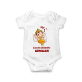 My First Ganesha Festival Celebration Illustration Printed Romper - WHITE - New Born (Chest 14")