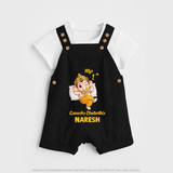 My First Ganesha Festival Celebration Illustration Printed Dungaree - BLACK - 0 - 5 Months Old (Chest 18")