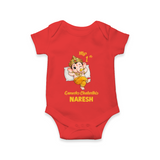 My First Ganesha Festival Celebration Illustration Printed Romper - RED - New Born (Chest 14")