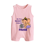 My First Baby Ganesha Sweet Blessings Printed Button Romper - BABY PINK - New Born (Chest 18")