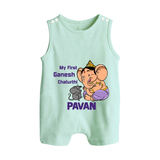 My First Baby Ganesha Sweet Blessings Printed Button Romper - MINT GREEN - New Born (Chest 18")