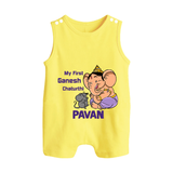 My First Baby Ganesha Sweet Blessings Printed Button Romper - PASTEL YELLOW - New Born (Chest 18")
