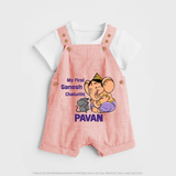 My First Baby Ganesha Sweet Blessings Printed Dungaree - PEACH - 0 - 5 Months Old (Chest 18")