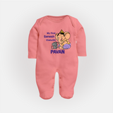 My First Baby Ganesha Sweet Blessings Printed Fullbody Suit - PEACH - New Born (Chest 7.5")